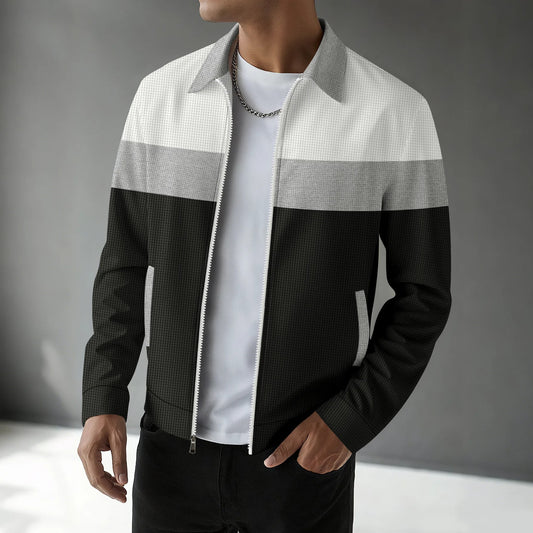 Men’s Waffle Jacket Coat – Casual Spring & Autumn, Multi-Pocket, Collarless Style