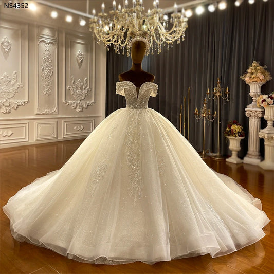 Customized NS4352 Off Shoulder Straps Wedding Dress | Elegant Ball Gown Bridal Dress | High-Quality Custom Wedding Gown