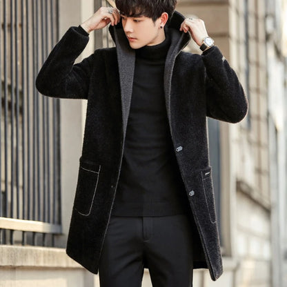 Men’s Winter Wool Blend Hooded Trench Coat – Casual Business Long Jacket, Streetwear Windbreaker (2022 Fashion)