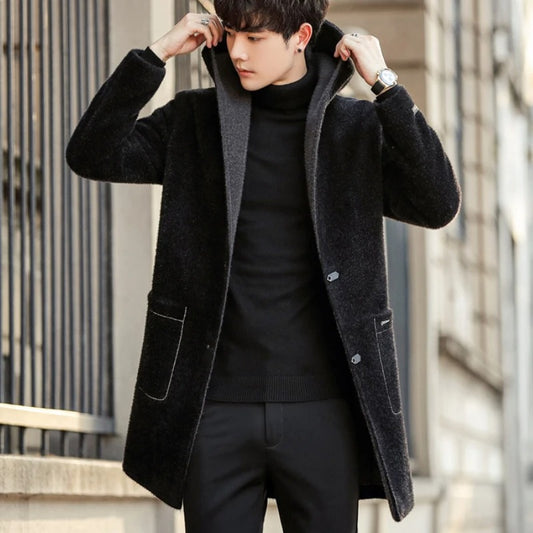 Men’s Winter Wool Blend Hooded Trench Coat – Casual Business Long Jacket, Streetwear Windbreaker (2022 Fashion)