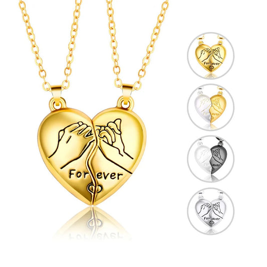 2Pcs Pinky Swear Magnet Necklace – Vintage Heart Pendant Promise Jewelry for Couples, Men & Women, Valentine’s Day Gift