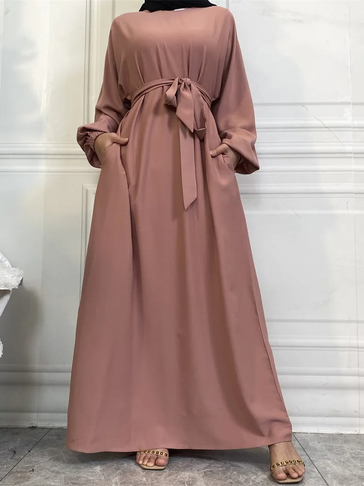 Simple Moroccan Kaftan Abaya | Solid Color Long Islamic Dress for Women | Turkey & Saudi Style Muslim Robe for Ramadan