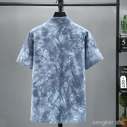 Summer Tie-Dye Plus Size Men’s Casual Shirt – Breathable Cotton Loose Fit Floral Print, Big Size 9XL–11XL (Up to 190kg)
