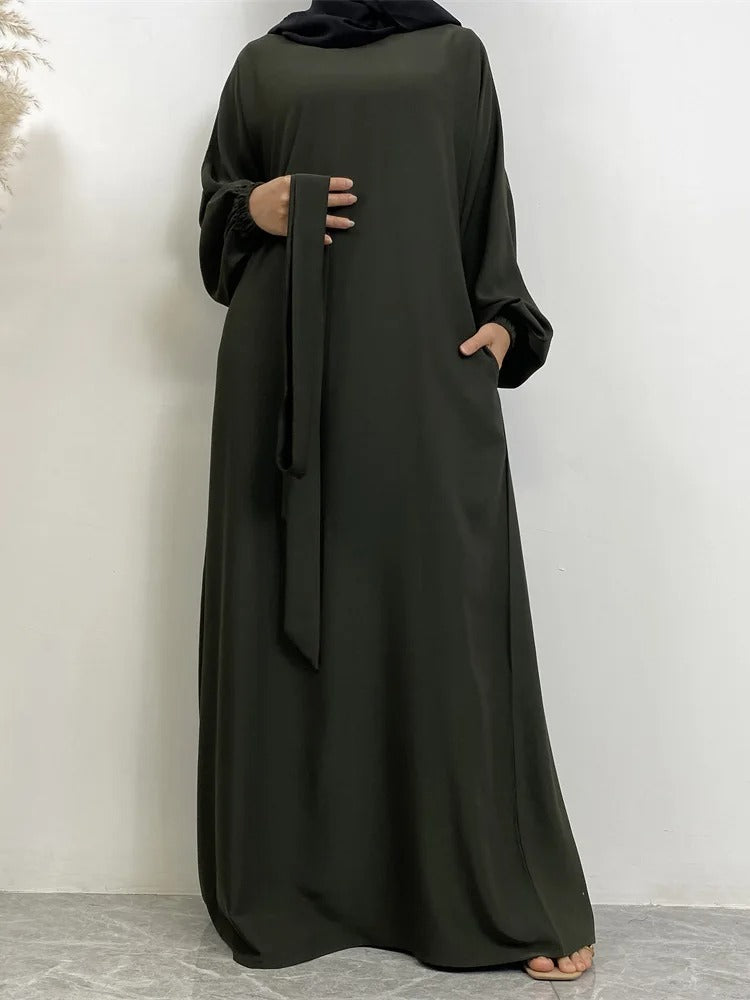 Simple Moroccan Kaftan Abaya | Solid Color Long Islamic Dress for Women | Turkey & Saudi Style Muslim Robe for Ramadan