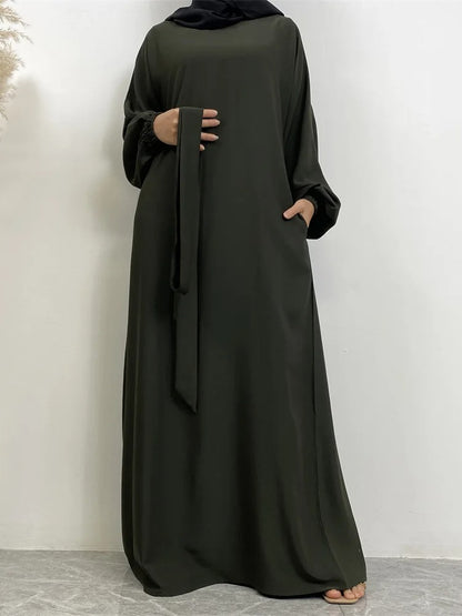 Simple Moroccan Kaftan Abaya | Solid Color Long Islamic Dress for Women | Turkey & Saudi Style Muslim Robe for Ramadan