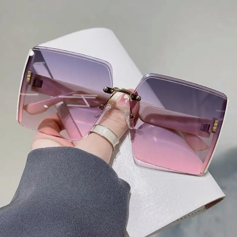 Vintage Square Sunglasses – Retro Frameless Gradient Shades for Women