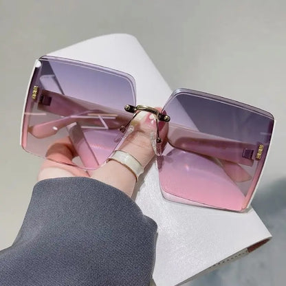 Vintage Square Sunglasses – Retro Frameless Gradient Shades for Women