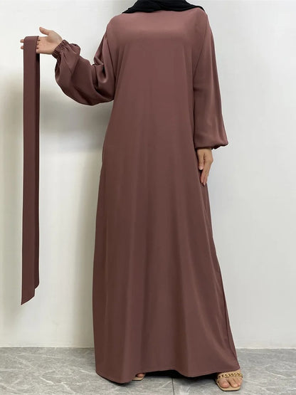 Simple Moroccan Kaftan Abaya | Solid Color Long Islamic Dress for Women | Turkey & Saudi Style Muslim Robe for Ramadan