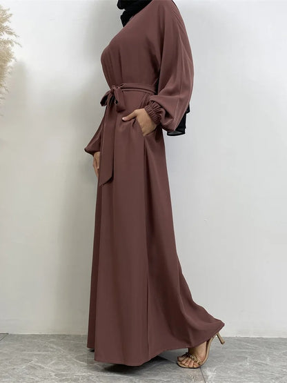 Simple Moroccan Kaftan Abaya | Solid Color Long Islamic Dress for Women | Turkey & Saudi Style Muslim Robe for Ramadan