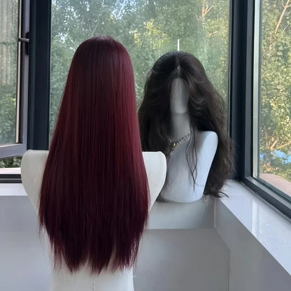 New Summer Synthetic Wig for Women – Medium-Length Straight Hair, Heat-Resistant Fiber, Natural Full Head Cover