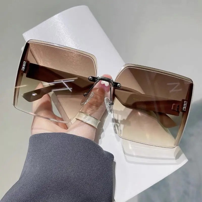 Vintage Square Sunglasses – Retro Frameless Gradient Shades for Women