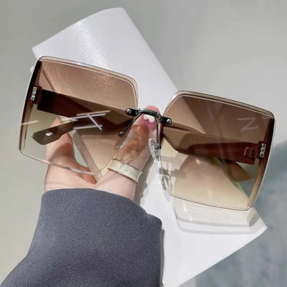 Vintage Square Sunglasses – Retro Frameless Gradient Shades for Women