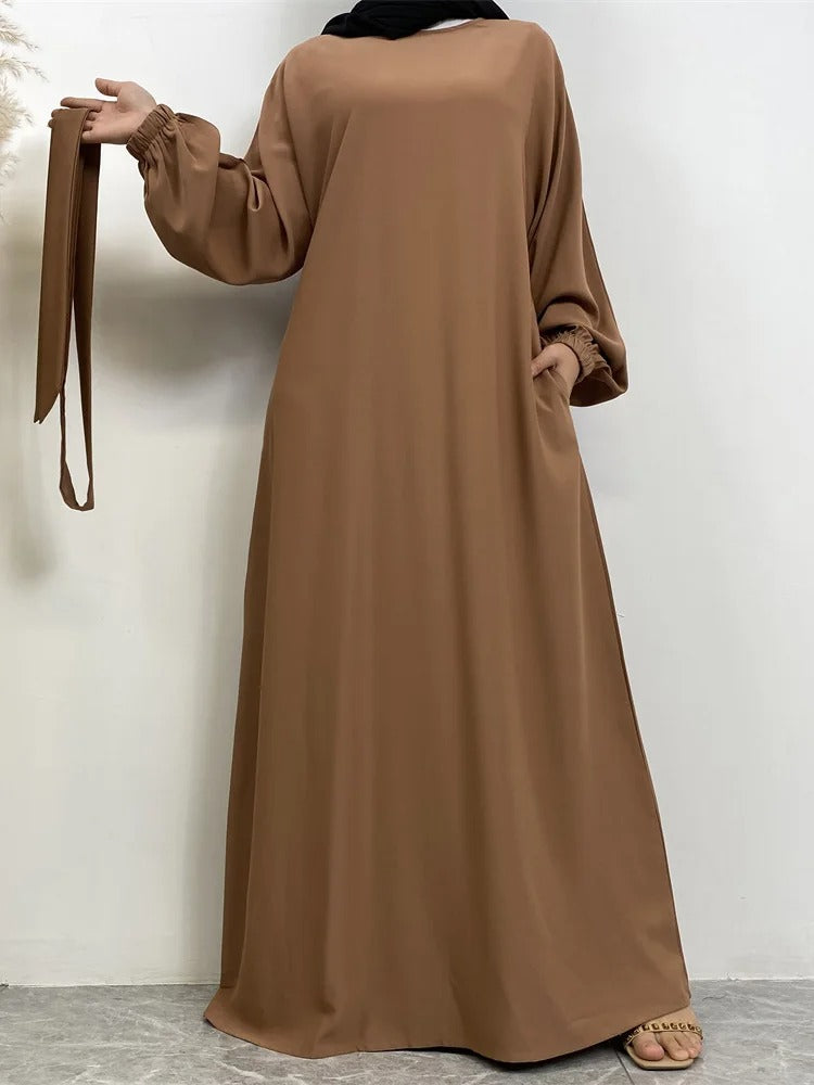 Simple Moroccan Kaftan Abaya | Solid Color Long Islamic Dress for Women | Turkey & Saudi Style Muslim Robe for Ramadan