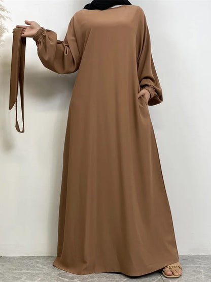 Simple Moroccan Kaftan Abaya | Solid Color Long Islamic Dress for Women | Turkey & Saudi Style Muslim Robe for Ramadan