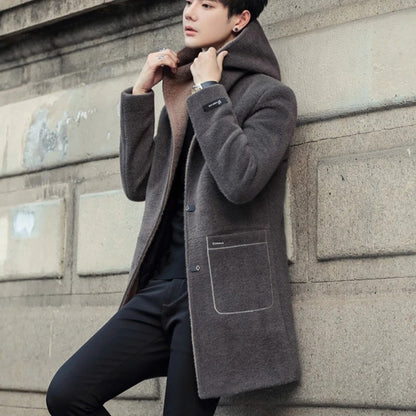 Men’s Winter Wool Blend Hooded Trench Coat – Casual Business Long Jacket, Streetwear Windbreaker (2022 Fashion)