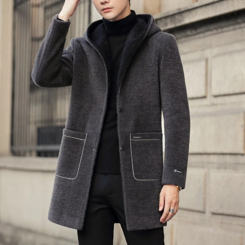 Men’s Winter Wool Blend Hooded Trench Coat – Casual Business Long Jacket, Streetwear Windbreaker (2022 Fashion)